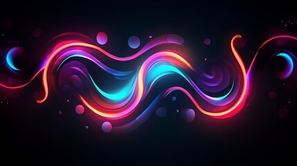 Sticker - Abstract curly elements with neon led illumination. Retro futurism background