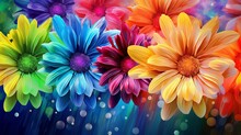 Colorful Daisy. Rainbow Flower Background. Rainbow Abstract Art. Rainbow Floral Background. Surreal Abstract. Colorful Glittering Background. Colorful Sparkles. Multicolor Flower Backdrop