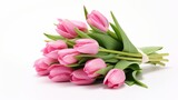 Fototapeta Tulipany - Fresh lush bouquet of pink tulips isolated on white background