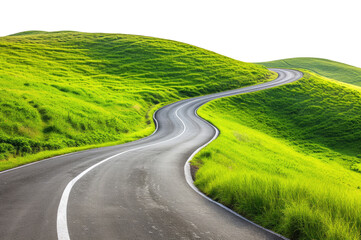 Asphalt road among the green hills isolated on transparent background