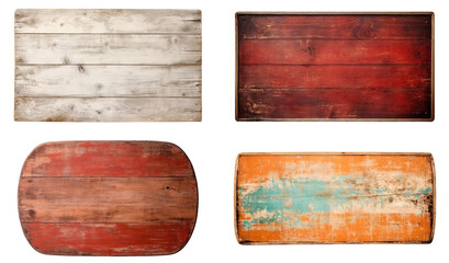 Old painted wooden boards isolated on transparent background