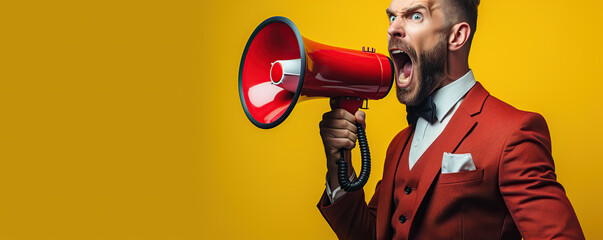 Man Holding Red Megaphone