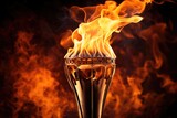 Fototapeta  - Burning glass on black background, closeup. Fire concept. Olympic flame, Ai generated