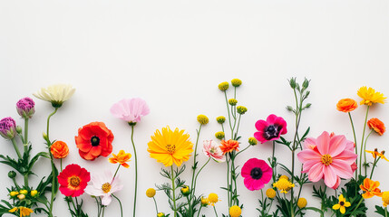 Wall Mural - colorful flowers on white.