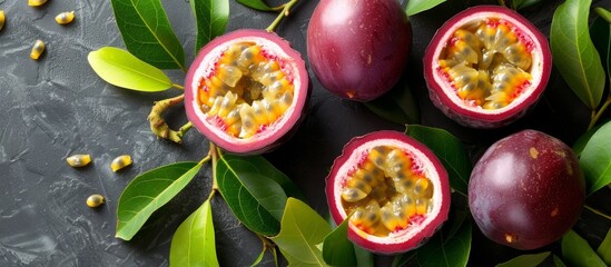 Sticker - Assorted fresh ripe and juicy fruits with green leaves, showing a variety of healthy natural options for a nutritious diet and lifestyle