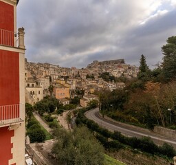 Poster - view of the historic Old Town of Ibla Ragusa in southeastern Sicily