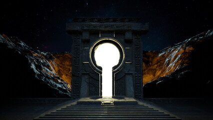 Wall Mural - ancient space gate portal to parallel world of universe. cosmos galaxy stars, luminous glow gateway.