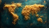 World map made of spaghetti. All continents of the pasta world