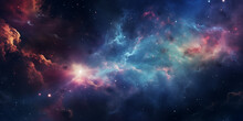 Cosmic Kaleidoscope: Vibrant Space Galaxy Cloud Nebula Amidst A Starry Night Cosmos - A Supernova Background Wallpaper For Universe Science And Astronomy Enthusiasts