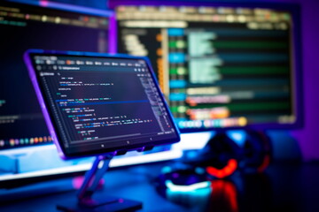 Wall Mural - cyber space concept. programming code on computer screen , abstract screen of software developer. co