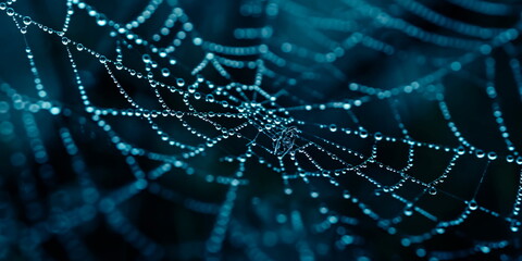 texture of cobwebs and intricate shapes covered with dew.Generative AI