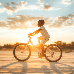 Canvas Print - A child riding a bike, isolated on a pristine white background