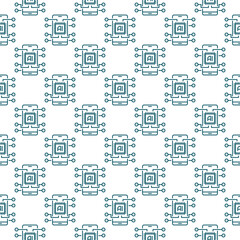 Wall Mural - AI Chip in Smartphone vector New Mobile Technology outline seamless pattern