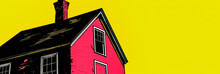 Vintage Pop Art Illustration Of A House With Vibrant Colors