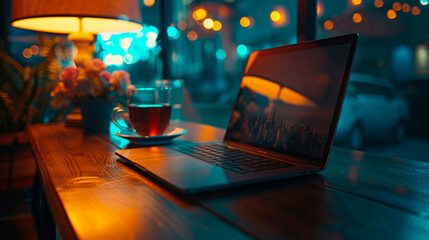 The workplace of a manager, designer or an IT specialist in a cafe.