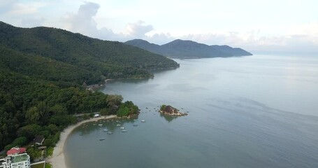 Poster - Aerial view of Teluk Bahang. Fishing village in Malaysia