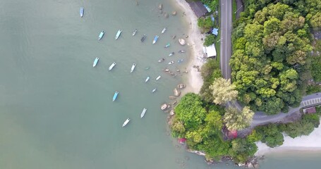 Poster - Aerial view of Teluk Bahang. Fishing village in Malaysia