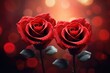 Two vibrant red roses glisten with water droplets, showcasing their natural beauty.