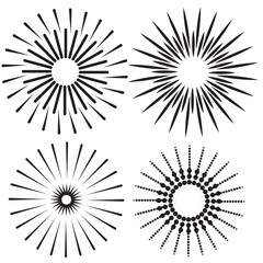 Wall Mural - Vintage sunburst collection. Bursting golden sun rays. Fireworks. Logotype or lettering design element. Radial sunset beams. Vector illustration.
