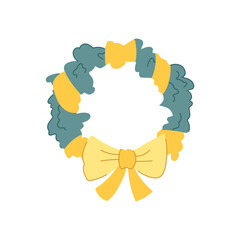 Sticker - happy christmas wreath cartoon vector illustration