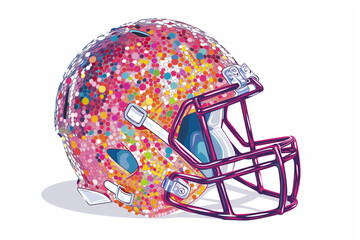 American football glamour helmet with colorful sequins, hand drawn