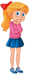 Poster - Cartoon illustration of a pensive young girl.