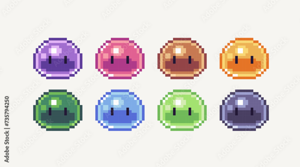 Monster slime pixel art set. Cute colorful blob with eyes collection ...