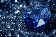 Shimmering Sapphire In Water Droplets