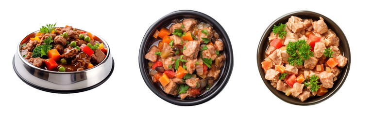 Wet complete food for adult dog with meat and vegetables isolated on transparency background PNG