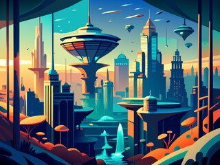 a futuristic metropolis submerged underwater. vektor illustation