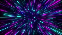 Infinite Futuristic Background With Vibrant And Wonder Lights. Metaverse Concept. Neon Line Zoom Meteor Space Ping Green Blue Violet Theme