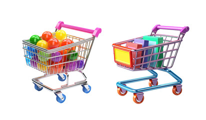 Canvas Print - A 3d cartoon style illustration shopping cart on transparent png background