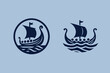 Viking ship. Modern simple minimalist logo. Vector set. Icon. Marine theme