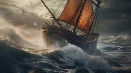 Canvas Print - Viking ship in stormy sea