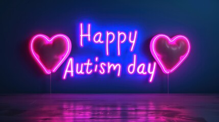 Poster - neon sign happy autism day