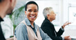 © peopleimages.com - Business, black woman and talking to team in office for discussion, communication or conversation. Happy corporate employee, collaboration and meeting for feedback, planning project or chat boardroom
