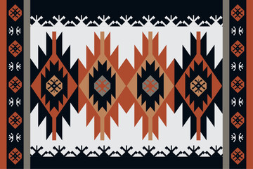 Wall Mural - Ethnic fabric pattern designed with geometric patterns. Black, white, orange, yellow, for textiles and clothing, covers, rugs, vector illustration.