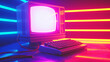 © standret - Vintage computer with CRT monitor from 80s or 90s and neon colors lights