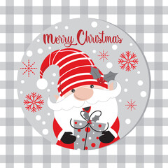 Canvas Print - Christmas card design with cute gnome and buffalo plaid