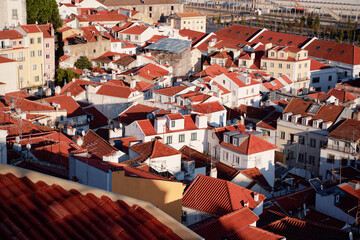Wall Mural - Beutiful view of old town in Lisbon. Red tiled roofs