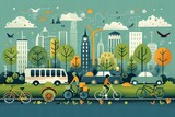 Fototapeta Na drzwi - Città circondata da parchi e giardini, con strade con veicoli a zero emissioni