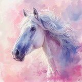 Fototapeta Konie - Cartoon magic style, cute pastel watercolor illustration of horse background. Cute horse