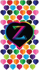 Wall Mural - Letter Z in the heart of the colorful hearts on a white background. Suitable for Modern Mobile Phone Wallpaper. 4k Mobile Wallpaper