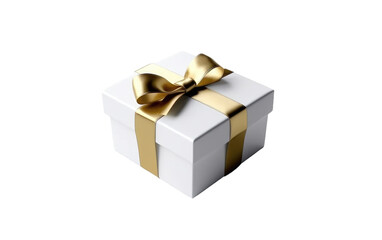 White Gift Box With Gold Bow. A white gift box adorned with a stylish gold bow, sitting on a Transparent background.