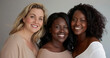 © Elena - Studio portrait of happy and confident curvy women with various diverse skin colors and body types, gray background