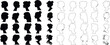 Cameo Silhouette collection, diverse hairstyles, head shapes. Black and white vector illustrations, male female profiles. Perfect for avatars, icons, design elements