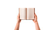 © yLemon - Hands holding open book cut out. Open book in hand cutout.