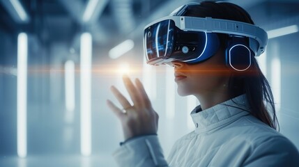 Poster - A person doing Onboarding and Training program with AR and VR technologies. Generative AI.