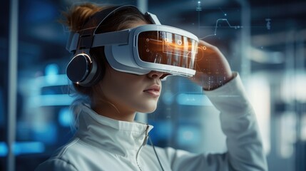 Poster - A person doing Onboarding and Training program with AR and VR technologies. Generative AI.