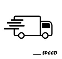 Online Delivery, Fast Shipping Delivery Truck, Transport, Currier, Flat Vector Icon For Apps And Websites, Pictogram Flat Outline Design, Isolated On White Background, Illustration Of Van,